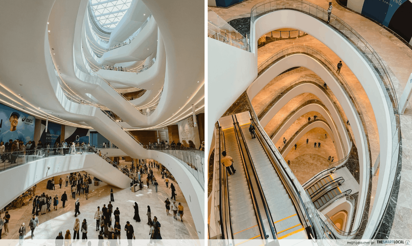 The wave-shaped interior atrium of Ombak KLCC, Kuala Lumpur
