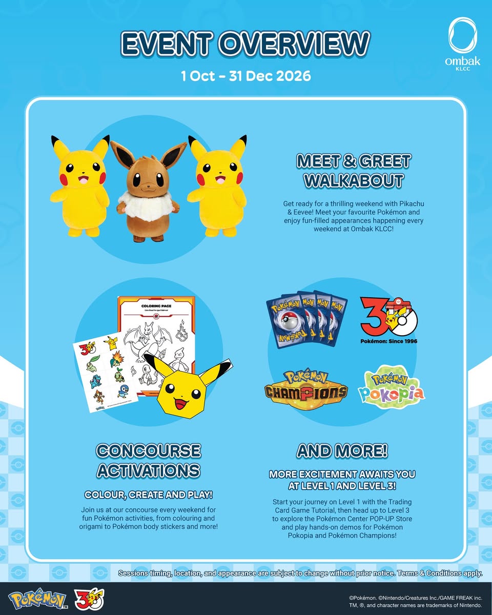 Pokémon Weekend Fun and Shop & Redeem at Ombak KLCC, 1 Oct to 31 Dec 2026