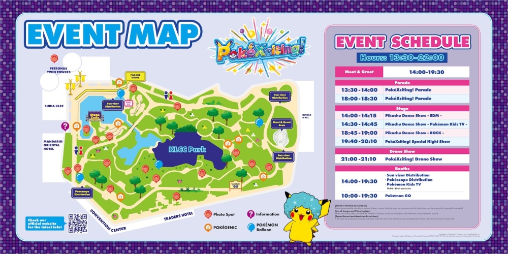 Map of PokéXciting activities around KLCC Park and Ombak KLCC on 12 September 2026