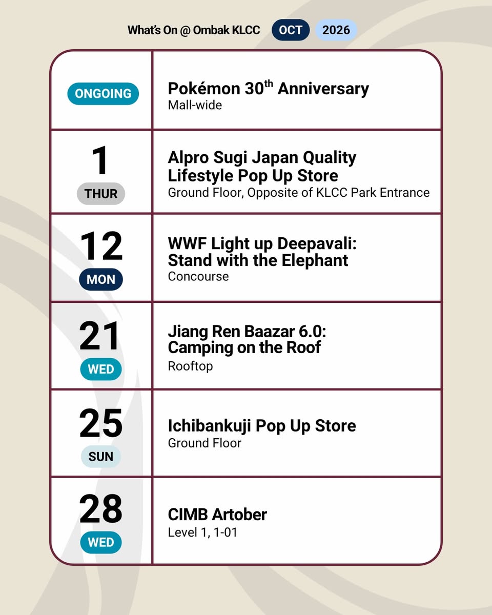 October 2026 events at Ombak KLCC