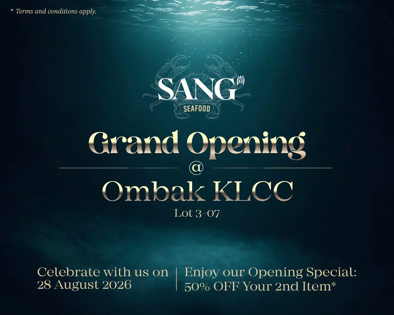 SANG Seafood Opens at Ombak KLCC Lot 3-07 on 28 August With 50% Off the Second Item