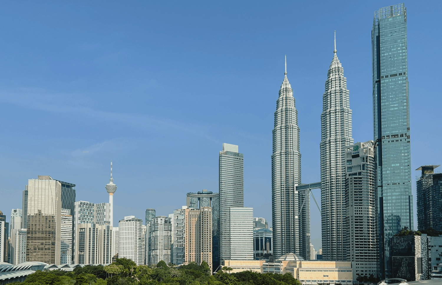 Petronas Twin Towers seen from the Ombak KLCC rooftop garden, Kuala Lumpur